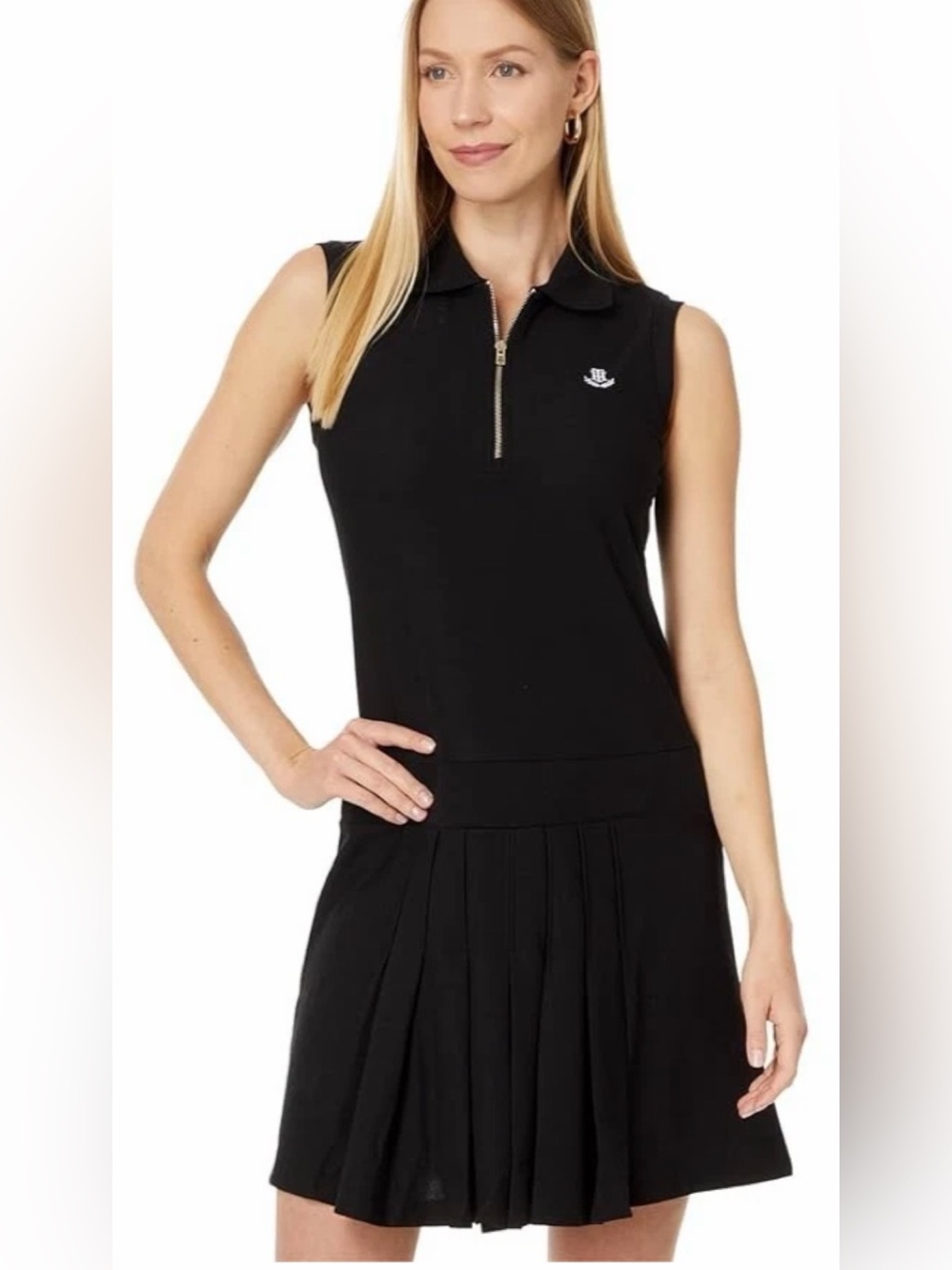 Tommy Hilfiger Black Sleeveless 1/2 Zip Collar Tennis shirt Dress